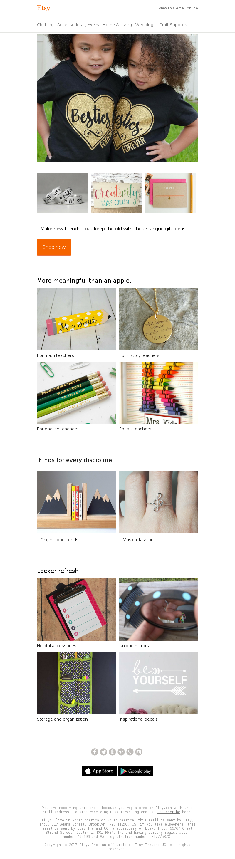 Back to school email example from Etsy