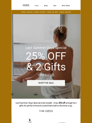 AHAVA - Final Hours: 2 Gifts & 25% Off ✨