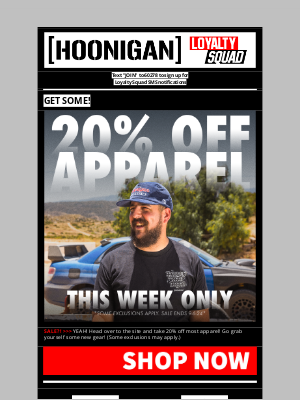 Hoonigan - QUICK! APPAREL IS 20% OFF