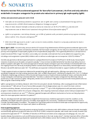 Novartis - Novartis receives FDA accelerated approval for Vanrafia® (atrasentan), the first and only selective endothelin A receptor antagonist for proteinuria reduction in primary IgA nephropathy (IgAN)