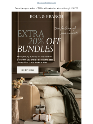 Boll & Branch - EXTRA 20% OFF Bundles is here! 🎉