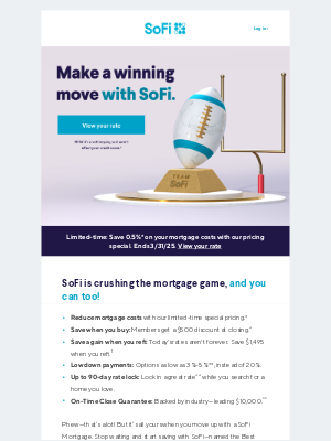 SoFi - Kick off your savings. 🏈 Best mortgage lender for saving money.