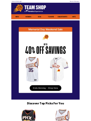 Phoenix Suns - Celebrate Memorial Day w/ Up To 40% Off Sitewide>>>