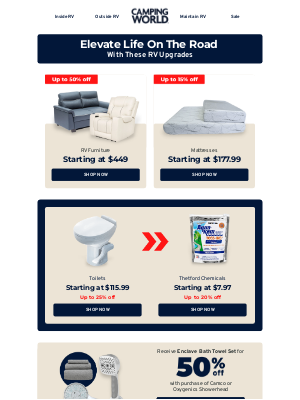 Camping World - RV upgrades up to 50% off