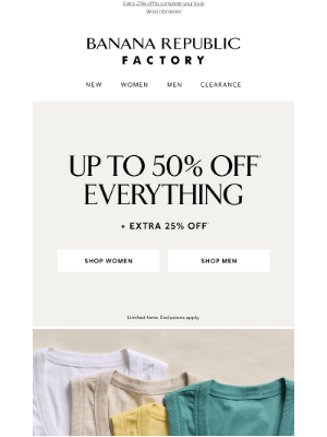 Banana Republic Factory - Up to 50% off your everyday tees & tanks