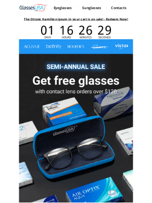 GlassesUSA - 🔵 Semi-annual sale: Get FREE glasses with your contact lens order!