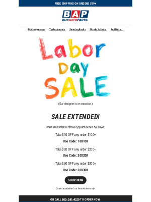 Buy Auto Parts - LAST CHANCE to Save: Labor Day Sale Extended