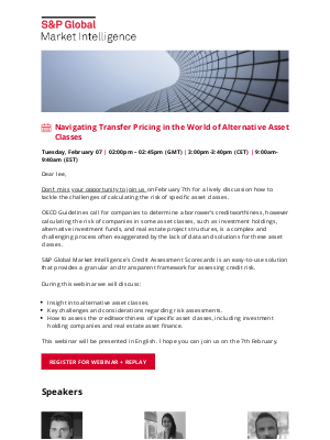 S&P Global - [Webinar] Don’t Miss Out! Register today for our webinar on transfer pricing of alternative asset classes