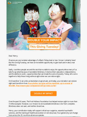 The Fred Hollows Foundation - Match your donation this Giving Tuesday