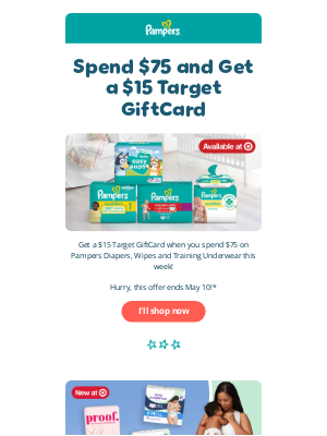 Pampers - Get a $15 GiftCard when you buy Pampers at Target