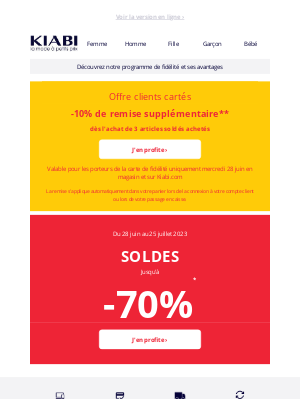 Kiabi France - Soldes: Jusqu'à -70% et 10% supplémentaires