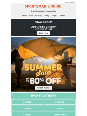 Sportsman's Guide - Final Day for Club Double Discount