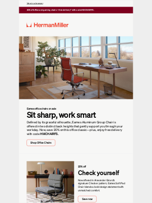 Herman Miller - 20% off ergonomic Eames classics
