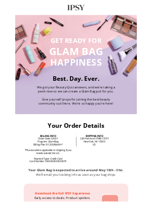e-commerce store order confirmation email by IPSY