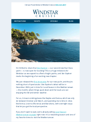 Windstar Cruises - A Message From Windstar’s President — June 2025
