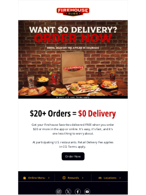 Firehouse Subs - $0 Delivery When You Spend $20