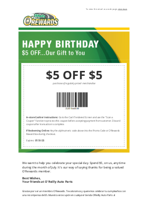 O'Reilly Auto Parts - Your Birthday Gift from O'Rewards