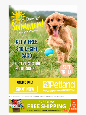 Petland Canada (CA) - FREE $10 Petland E-Gift Card 😎