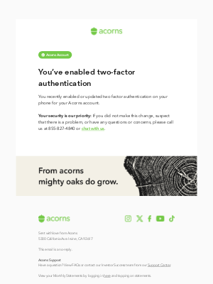 Acorns - You’ve enabled two-factor authentication