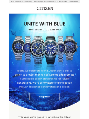 Citizen Watch Company - Celebrate World Ocean Day with the new UNITE with BLUE Collection