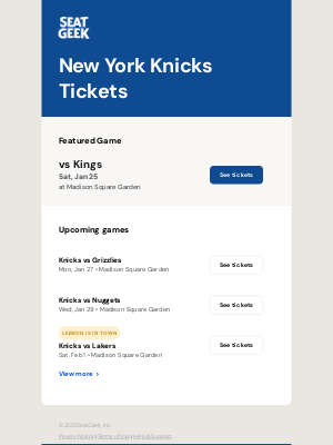 SeatGeek - Knicks vs Kings