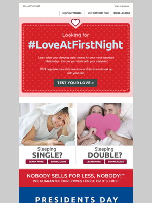 President's Day email campaign from Mattress Firm