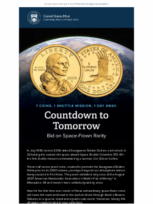 United States Mint - ✨Final Boarding Call: Space-Flown Sacagawea Coins Up for Bid Tomorrow🚀