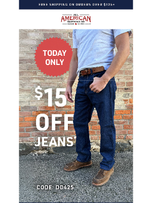 allamericanclothing - Flash Sale: $15 Off Jeans Today Only 💥
