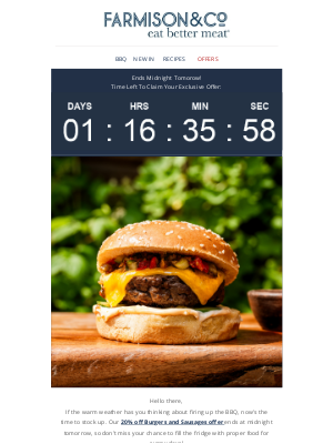 Farmison & Co - Last chance – 20% off Burgers and Sausages ends tomorrow!