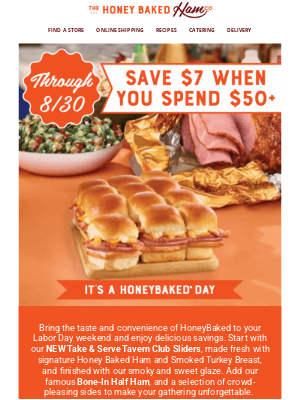 HoneyBaked Ham - Labor Day Savings ⭐ $7 off $50 or $5 off $35