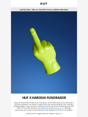 HUF Worldwide - HUF x Haroshi Middle Finger Fundraiser