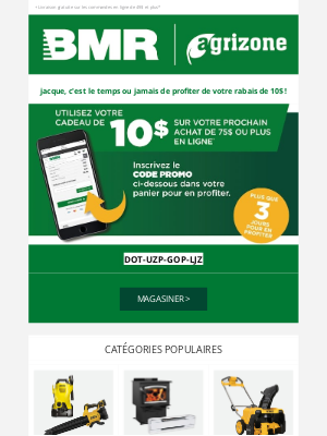 BMR (Canada) - Plus que 3 jours pour utiliser votre offre surprise! 😱👉