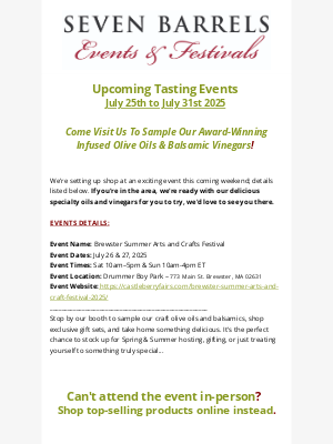 Seven Barrels - This Week’s Tasting Events Inside 🫒🍾