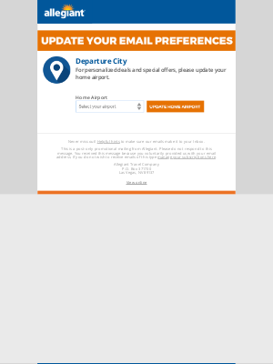 Allegiant Air - Action Required: Update Your Email Preferences