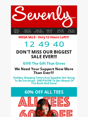 Sevenly - MEGA SALE - Only 12 Hours Left!!! 50-70% OFF