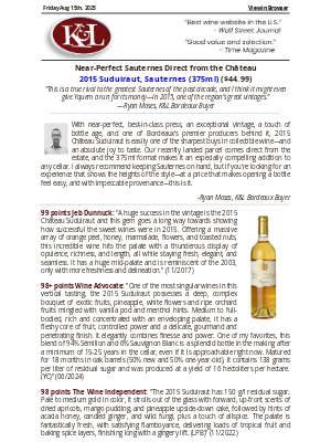 K&L Wine Merchants - Direct from the Château: 2015 Suduiraut 375ml $44.99 --- 99JD 