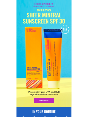 Good Molecules (Canada) - Sheer Mineral Sunscreen SPF 30 is back! ☀️
