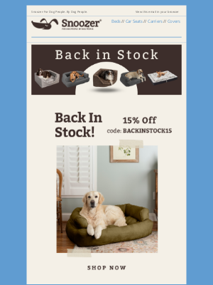 Snoozer Pet Products - 😍 2 Days Left: 15% Off All Back-In-Stock Items