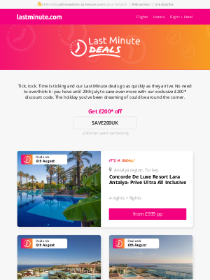 Lastminute (United Kingdom) - Get £200 off your next holiday