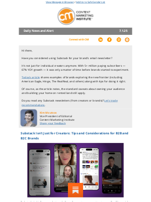 Content Marketing Institute - Substack Isn’t Just for Creators: Tips and Considerations for B2B and B2C Brands