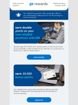 Chevrolet - Sandy, earn double points on your next eligible purchase with GM!