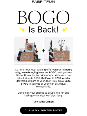 FabFitFun - Don’t Miss This: BOGO Winter Boxes End Soon!