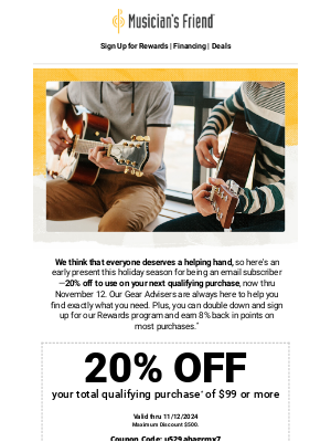 Musician's Friend - Friendly reminder: 20% off