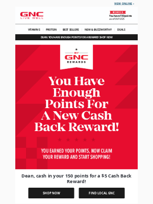 GNC - You have enough points for a $5 Reward!