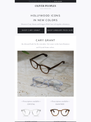 Oliver Peoples - New Colors | Cary Grant and Gregory Peck Sun