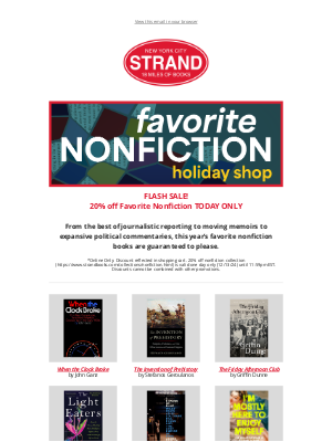 strandbookstore - Holiday Shopping: [TODAY ONLY] 20% off Favorite Nonfiction 📚