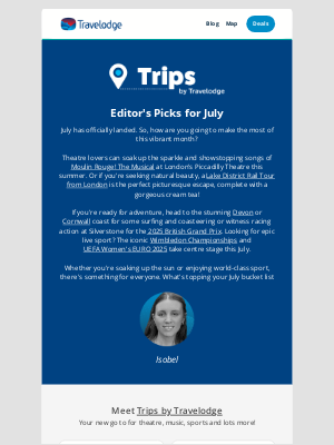 Travelodge (United Kingdom) - Trips by Travelodge—Editor's picks for July