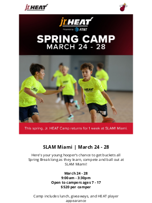 Miami Heat - LAST CHANCE: Jr. HEAT Spring Camp ⛹️‍♀️🏀