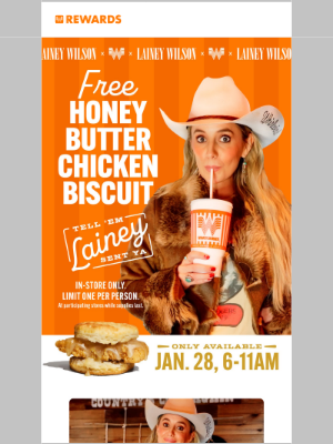 Whataburger - Jan 28 → Free HBCB on Lainey Wilson!