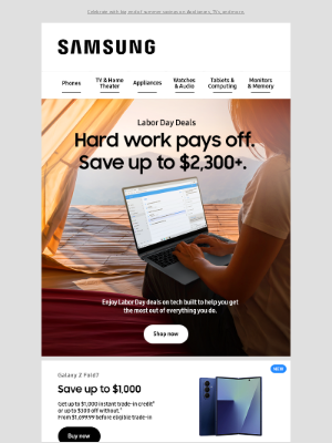 Samsung - Connie, it's time to unwind. Save up to $2,300+ in Labor Day deals.